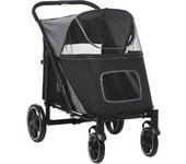 PawHut Carrito para Perros Plegable Cochecito para Perros Pequeños con Ruedas Universales Marco de Aluminio Correa de Seguridad Cojín Lavable y Ventanas 80x48,5x106 cm