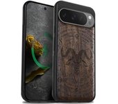 Funda magnética de madera para Google Pixel 9 Pro XL, con grabado artesanal de madera y TPU suave a prueba de golpes, compatible con cargadores inalámbricos MagSafe (Calendario Maya) Rosy