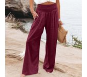 Summer Cotton Linen Wide Leg Pants Women Loose Palazzo Pant Pocket Elastic Waist Button Casual Pants Pant for Women Women’s Pant