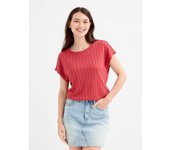 Camiseta de punto texturizado, manga corta, cuello redondo, corte cuadrado, viscosa y poliamida INSIDE