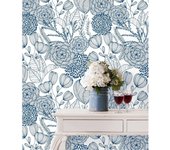Muestra DIN A4 de Papel pintado vinílico ecológico de flores dibujadas con trazos azules - Morgan Flowers 680643 de GAULAN