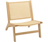 HOMCOM Sillón de Salón Nórdico Butaca de Salón con Respaldo y Asiento Amplio de Ratán Marco de Madera Butaca para Dormitorio Sala de Estar Natural