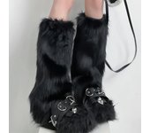 Faux Fur Leg Warmers Boot Covers Y2K Goth Solid Leg Socks Punk Jk Knee-length Hiphop Hotgirl Fashion Warm Sock