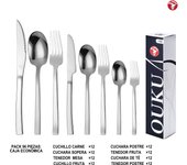 Mr.Spoon Serie Pala Juego 96,108 o120 piezas cubiertos,Acero Inoxidable 18/0,Económico y funcional,Incluye cuchillo carne o mesa,tenedor,cuchara,cucharilla,etc,Mango monobloque,Apto para lavavajillas,Caja ecológico,Ideal para casa,hotel,restaurante,90402