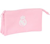 Safta - Portatodo Triple Real Madrid Chica Rosa - Diseño Compacto, Licencia Oficial, Material Resistente, Cierre Seguro