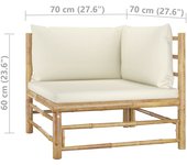 vidaXL Set de muebles de jardín 2 piezas bambú y cojines blanco crema