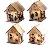 DAM. Casita de madera decorativa con luz LED diseño aleatorio 10x8x11cm.