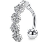 Women Trendy Belly Piercing Stainless Steel Crystal Belly Button Piercings Dangle Flower Accessories Punk Women's Navel Rings