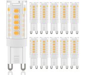 Paquete de 10 bombillas LED G9, Blanco cálido, 5 W, 3000 K, bombilla halógena G9, sin parpadeo