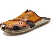 Men's soft leather informal flip flops, non slip walking sandals