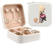 Initial Printing Jewelry Case Jewelry Storage Box Travel Accessories for Women Can Hold Rings Earrings Necklaces Gifts for Girls