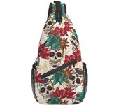 Sling Bag Skull Flower Sugar Crossbody Backpack for Women Men Hiking Travel Over the Shoulder Bag Pouch Small Daypack Casual One Strap Pack Lightweight Cross Chest Bag Purse Outdoor Cycling
