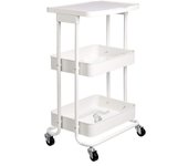 Carrito de cocina, de metal, de dos alturas con 2 repisa, blanco