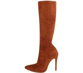 2025 Spring New High Elasticity Leather Boots, Pointed Side Zipper, Suede, High Heels, Mid Top Boots