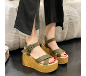 Sandalias de tacón de cuña para mujer, zapatos informales con plataforma y hebilla de fondo grueso, cómodos para caminar, novedad de verano