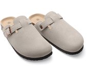 Kidmi Suede Clogs for Women Men Clogs Slippers Soft Cork Footbed Leather Mules Comfort Potato Shoes with Arch Support Home Shoes