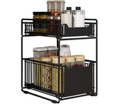 Cajón organizador de 2 niveles para debajo del fregadero cajón organizador extraíble cesta de almacenamiento deslizante de metal para cocina  encimera  despensa  baño, oficina escritorio