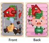 Cartoon Animal Double-sided Strip Wooden Puzzles Jigsaw Game Kids Educational Toys for Children
