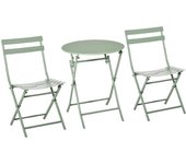 Conjunto de Muebles de Jardín Plegable Juego de 1 Mesa Redondo y 2 Sillas de Terraza con Marco de Acero y Respaldo para Balcón Patio Verde Oscuro