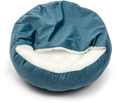 Dog Cat Bed with Attached Blanket Soft Plush Cozy Donut Cuddler Hooded Pet Beds Washable Round Bed Orthopedic Calming Cat Cave