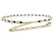Cinturones de perlas de imitación para mujer, cinturones de cadena de aleación, cadena de perlas de imitación blancas y negras, accesorios de ropa, F0225, nuevo patrón