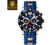POEDAGAR Multifunción nuevo hombre reloj de silicona con reloj de cuarzo