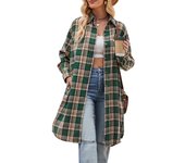 Checkered shirt trench coat long, casual, spring and autumn, suitable for women