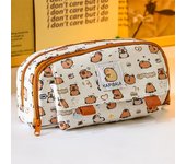 Kawaii Multi Layer Capybara Stationery Bag Pencil Cases Large Capacity Capibara Pencil Bag Canvas Cartoon Pen Pouch Stationery