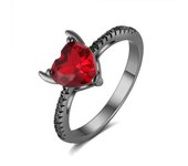 High heart silver ring, red fashionable cubic zirconia, stars, moon, flowers, wedding fashionable jewelry, gifts Mother's Day Gift