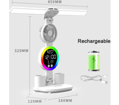 Lámpara de mesa Led recargable para estudio, lámpara de escritorio, luz de lectura, luz nocturna Led con ventilador, reloj Led, pantalla, luz de escritorio de lectura
