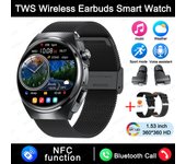 2024 Nuevos auriculares inalámbricos 2 en 1 TWS en Reloj inteligente para hombres,1.53 inch 360*360 AMOLED HD Pantalla táctil completa,pulseras de llamadas Bluetooth auriculares ,música local,impermeables,NFC,Modo multi deportivo,GPS Rastreador reloje