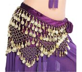 Belt, Ladies' Gold Coins, Belly Dance Shiny Indian Velvet Trio, Oriental Hip Scarf, Skirt
