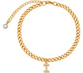A - Z Cubic Zirconia Intinal Letter Anklet Bracelets For Women Adjustable Stainless Steel Cuban Link Foot Chain Beach Jewelry
