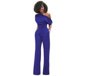 Hot selg European and American classic solid color slanted collar button jumpsuit wide leg pants