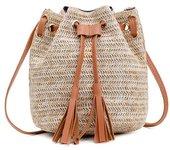2024 Summer New Women Tassels Bucket Crossbody Shoulder Bag Beach Straw Woven Tote Bag Straw Bags