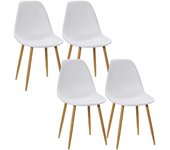 Pack de 4 Sillas de Comedor Sillas de Cocina con Respaldo Alto y Patas de Metal para Salón 45x52x85,5 cm Blanco y Natural