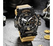 SMAEL Dual Display Alloy Case Watches for Men Waterproof Sports Military Male Camo Quartz Digital Wristwatch Alarm Stopwatch
