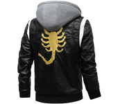 Autumn Winter Bomber Leather Jacket Men Scorpion Embroidery Hooded Jacket PU Leather Motorcycle Mens Ryan Gosling Drive Jacket