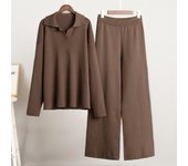 Winter Thick Women Knitted Suits Soft 2 Pieces Sets Female Polo Neck Sweater & Wide Leg Pants Knitted Outfit