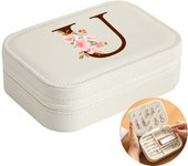 Initial Floral Letter Jewelry Box Jewelry Storage Box Portable Zipper Jewelry Box Pu Leather Ring Earrings Necklace Storage Box