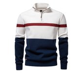AIOPESON-suéter de algodón para hombre, jersey de cuello simulado con cremallera, a rayas, cálido, marca de alta calidad, Otoño e Invierno
