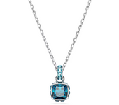 Swarosk Silver Square Crystal Pendant Necklace 925 December Birthstone Blue CZ Charm Necklace Jewelry Birthday Gift For Women