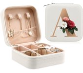 Initial Printing Jewelry Case Jewelry Storage Box Travel Accessories for Women Can Hold Rings Earrings Necklaces Gifts for Girls