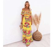 Spring Summer Women's New One Off Shoulder Fashion Red wer Printed Up Waist Long SDress