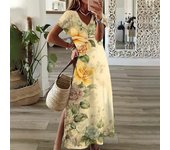 Sunflower Print Floral Graphic Dresses For Women's Plus Size Elegant Midi Dresses Female Short Sleeve Dress  Women's Clothing