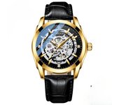 Reloj mecánico completamente automático correa de cuero para hombre reloj mecánico hueco reloj impermeable luminoso