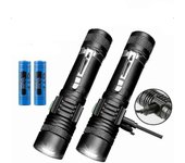 2 Pack 20000lm Shadowhawk Flashlight Rechargeable Usb T6 Led Tactical Torch