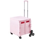 SucceBuy Foldable Utility Cart, 65L Collapsible Portable Crate Rolling Cart. Equipped with Stair Climbing Wheels & 360° Swivel Wheels. Telescoping Handle. Ideal for Shopping, Office, Moving, Teachers