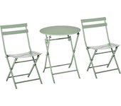 Conjunto de Muebles de Jardín Plegable Juego de 1 Mesa Redondo y 2 Sillas de Terraza con Marco de Acero y Respaldo para Balcón Patio Verde Oscuro
