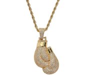 Boxing Gloves Pendant Necklace & Pendant Gold Color Iced Cubic Zircon Men's Hip Hop Jewelry